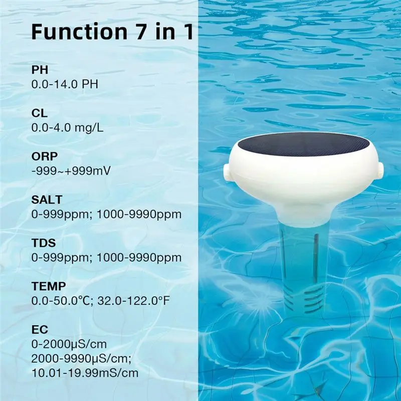 A64T-Salt Tester 7 In 1 Swimming Pool PH Tester Water Quality Tester Bluetooth-Compatible Salinity Meter For Pools