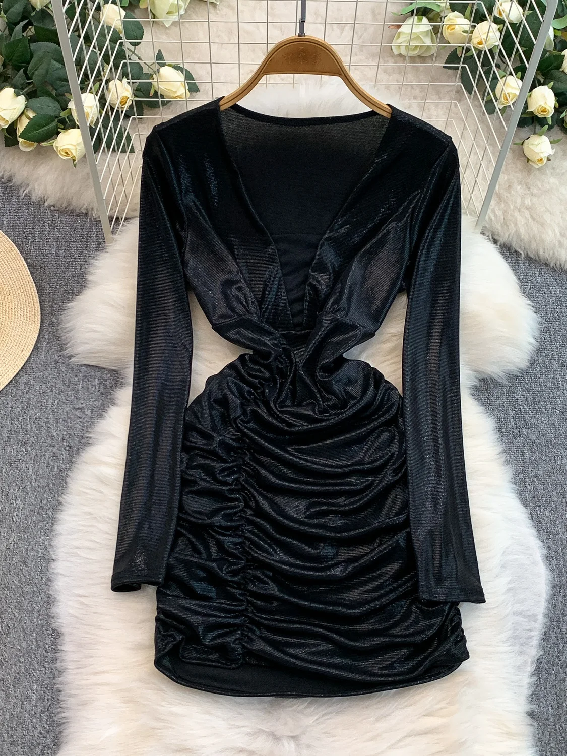 

Sexy Me Splice V-Ne Dr Women's Autumn Winter High Waist Slim ort Skirt A-Line Dr Formal Evening Par Wear