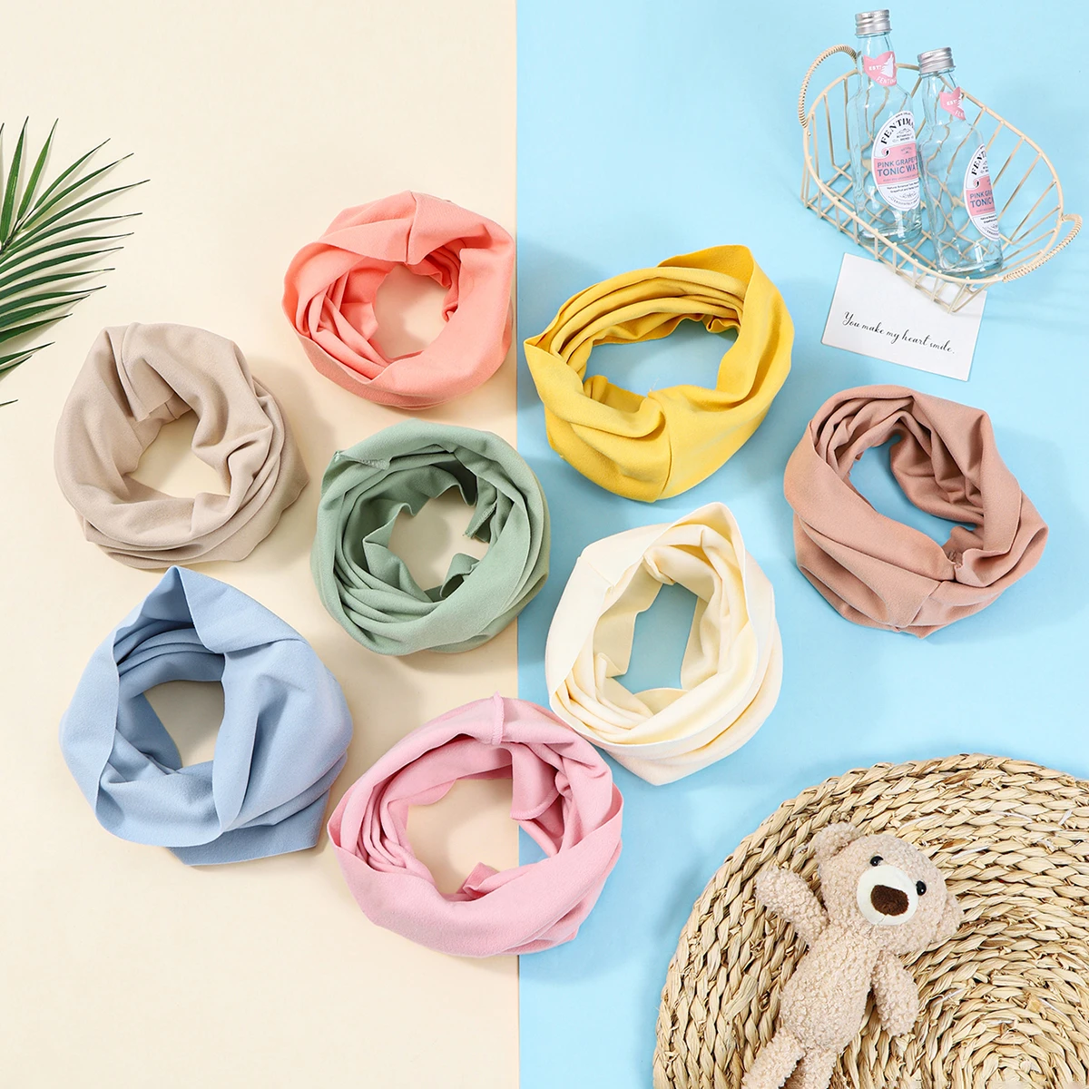 Kids Cotton Scarf Multipurpose O Neck Ring Scarf Solid Print Children Autumn Winter Warm Windproof Scarves For Boys Girls