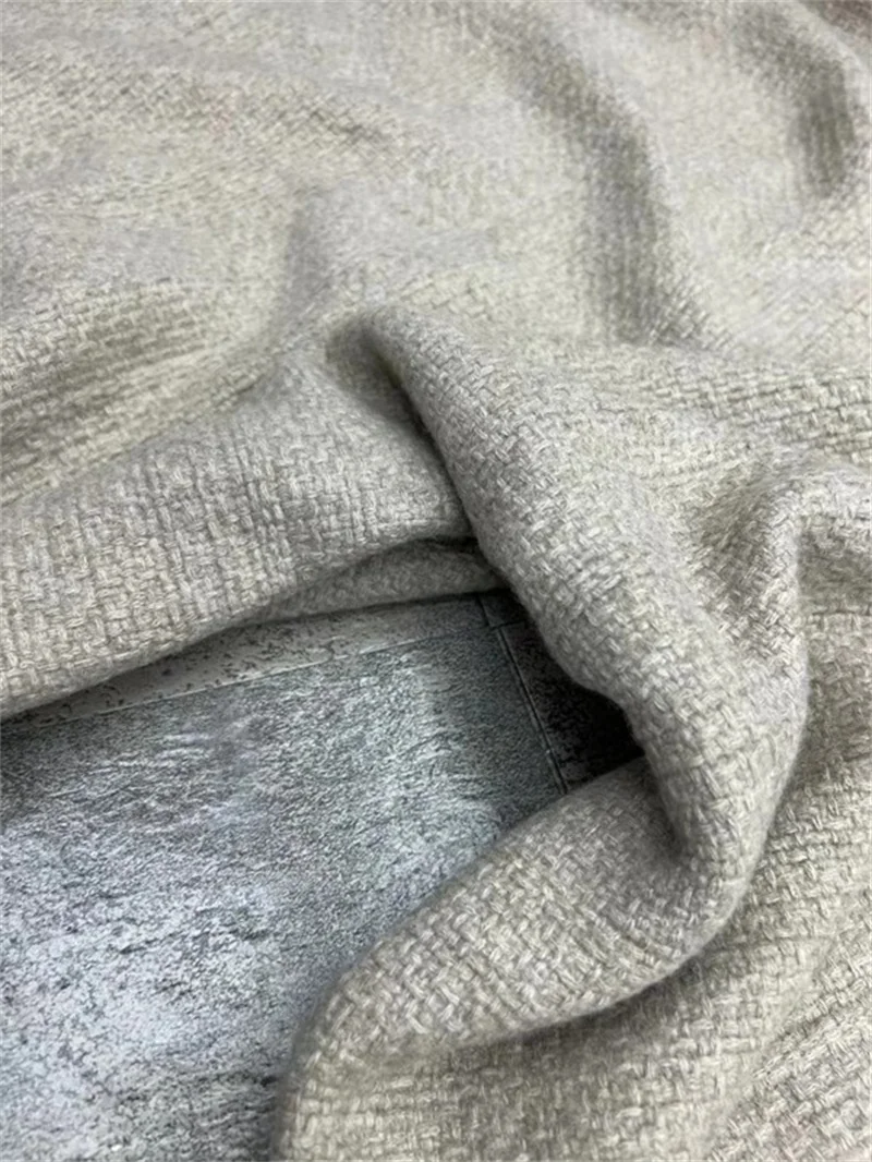 100% Cashmere Woven Fashion High-end Leaf Wheat Brand Designer Solid Color Fabric Classic Clothing Coat Skirt Slub Tweed Fabric