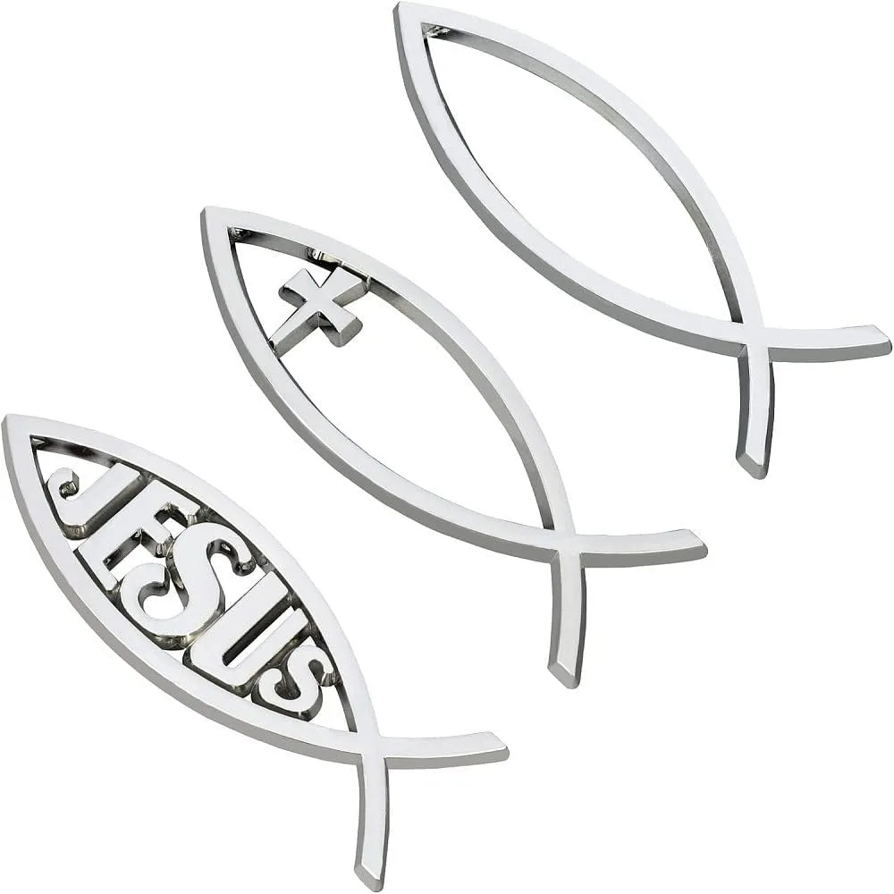 3 Stück Splitterfisch Aufkleber 5,5 x 1,8 Zoll Kunststoff Fisch Aufkleber 3 Stil Emblem für Auto Laptops Dekoration
