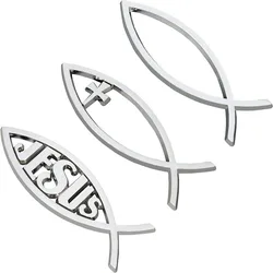 3PCS Sliver Fish Decal Sticker 5.5x1.8in Plastic Fish Sticker 3 Style Emblem for Car Laptops Decoration