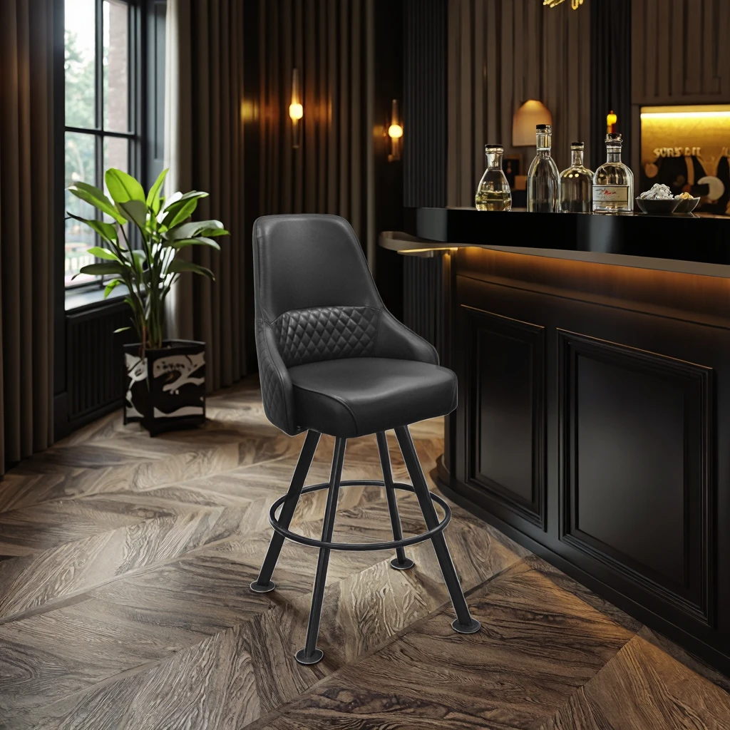 Modern Style Tall Black Swivel Casino Bar Chair with Heavy Metal and Micro-Fiber for Table Dining Living Room Workshop Seating