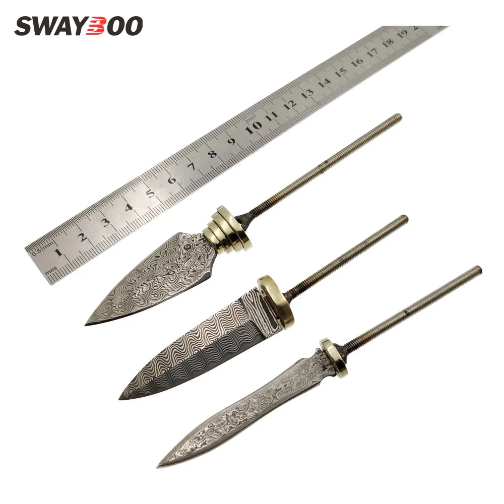 Swayboo Damascus Steel Tea Knife Semi-finished DIY Knife Needle Straight With Brass Fittings
