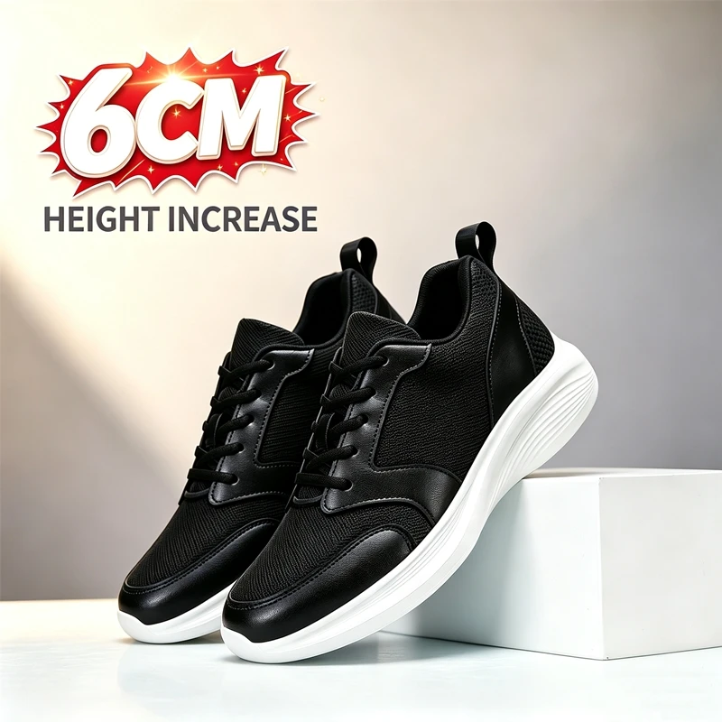 Unisex Mesh Casual Sneakers 6cm Hidden Height Increase Elevator Shoes Big Size Breathable Lightweight Daily Sports Footwear