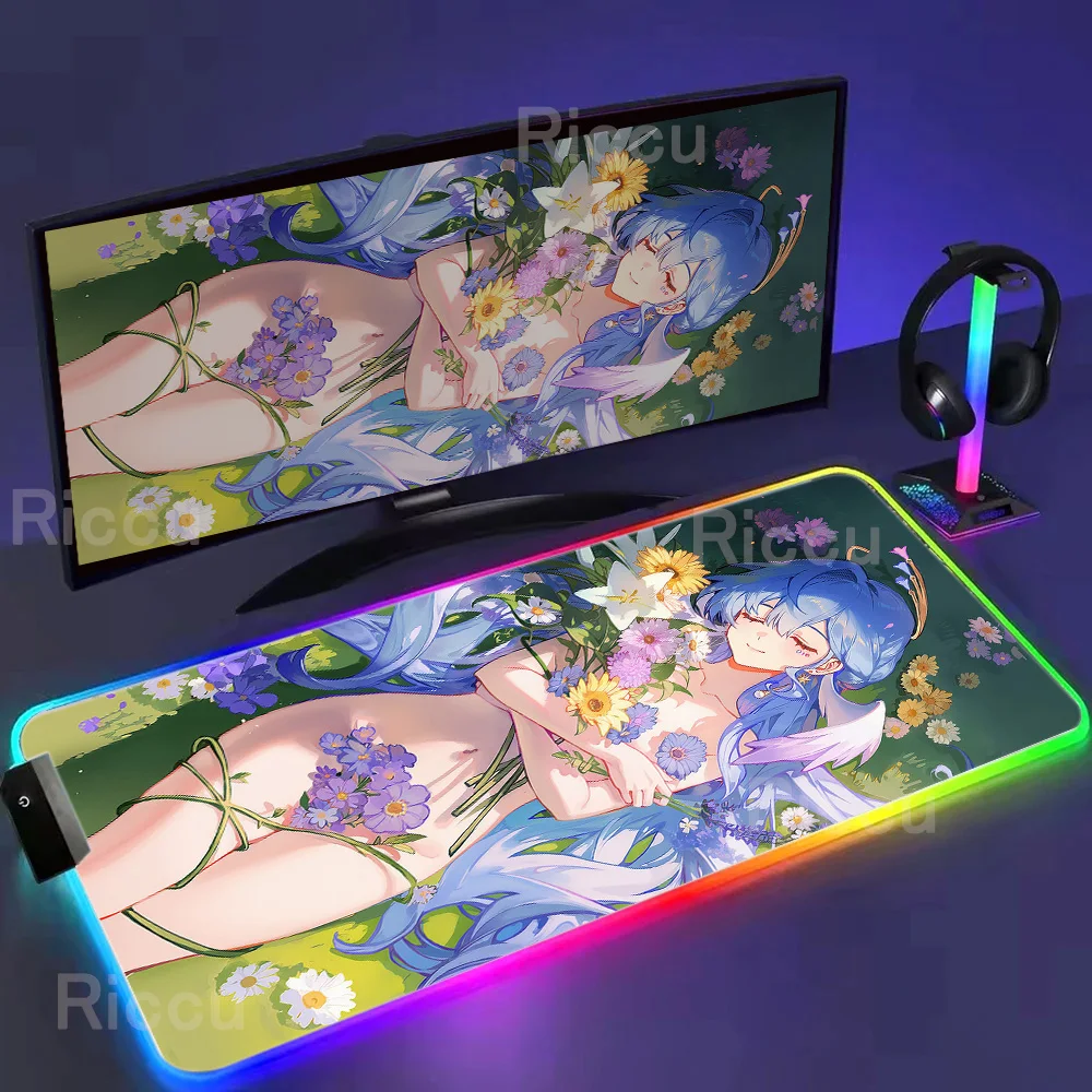 

Коврик для мыши RGB Robin Honkai Star Rail Коврик для мыши для ноутбука Kawaii Аниме Коврик для клавиатуры XXL Pretty Angel Girl Нескользящий резиновый коврик для ПК