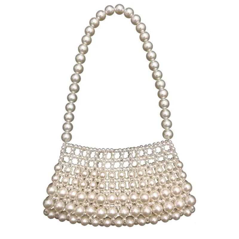 Vintage Pearl Weaving Women\'s Shoulder Bag New Fashion INS Handmade Acrylic Beaded Elegant Handbags for Women Customization