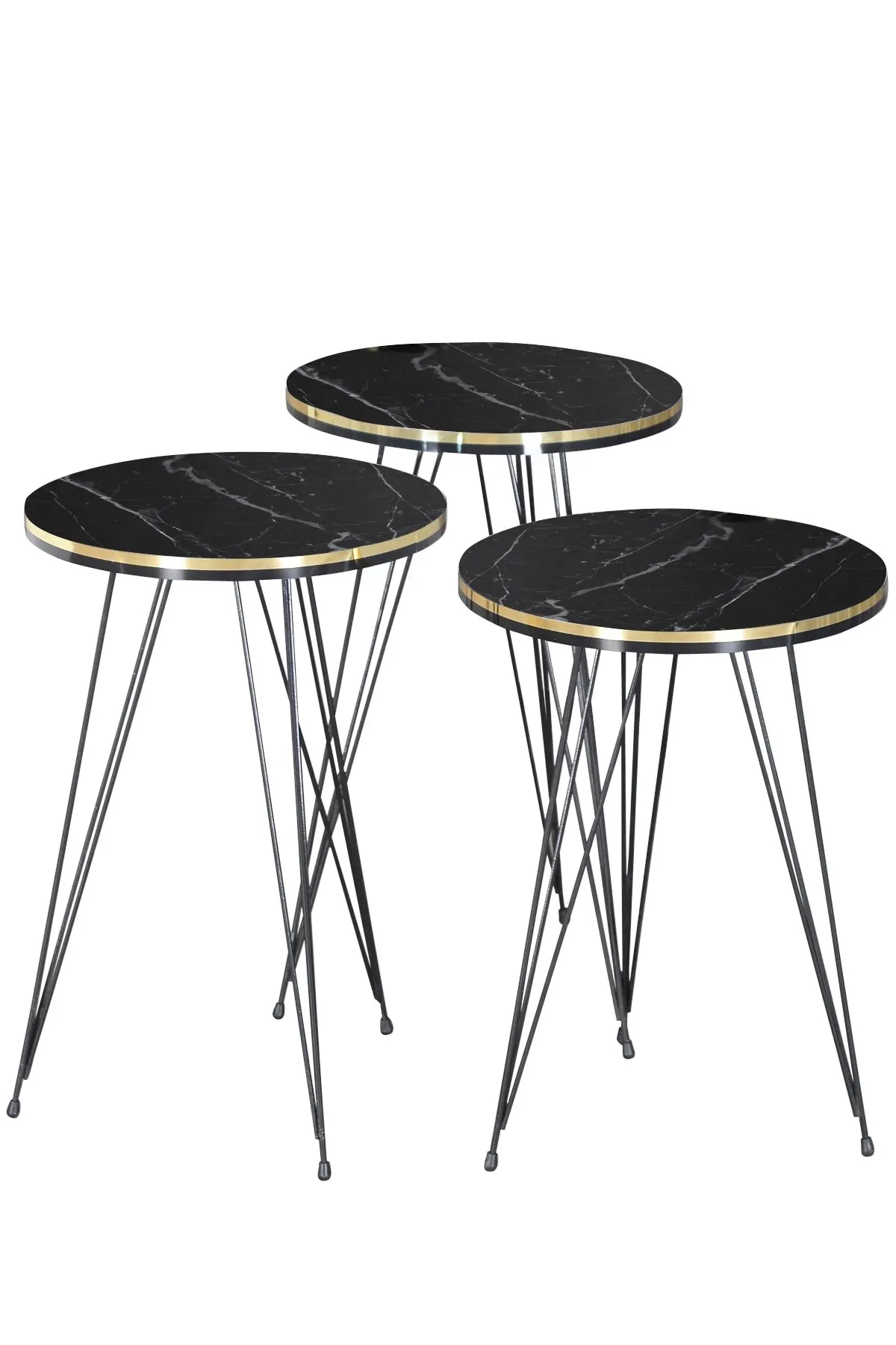 Modern Nelling Table 3 Pieces Patterned Black Wire Metal Leg De Monte Side Table Tea Coffee Service Table Round Living Room Beds