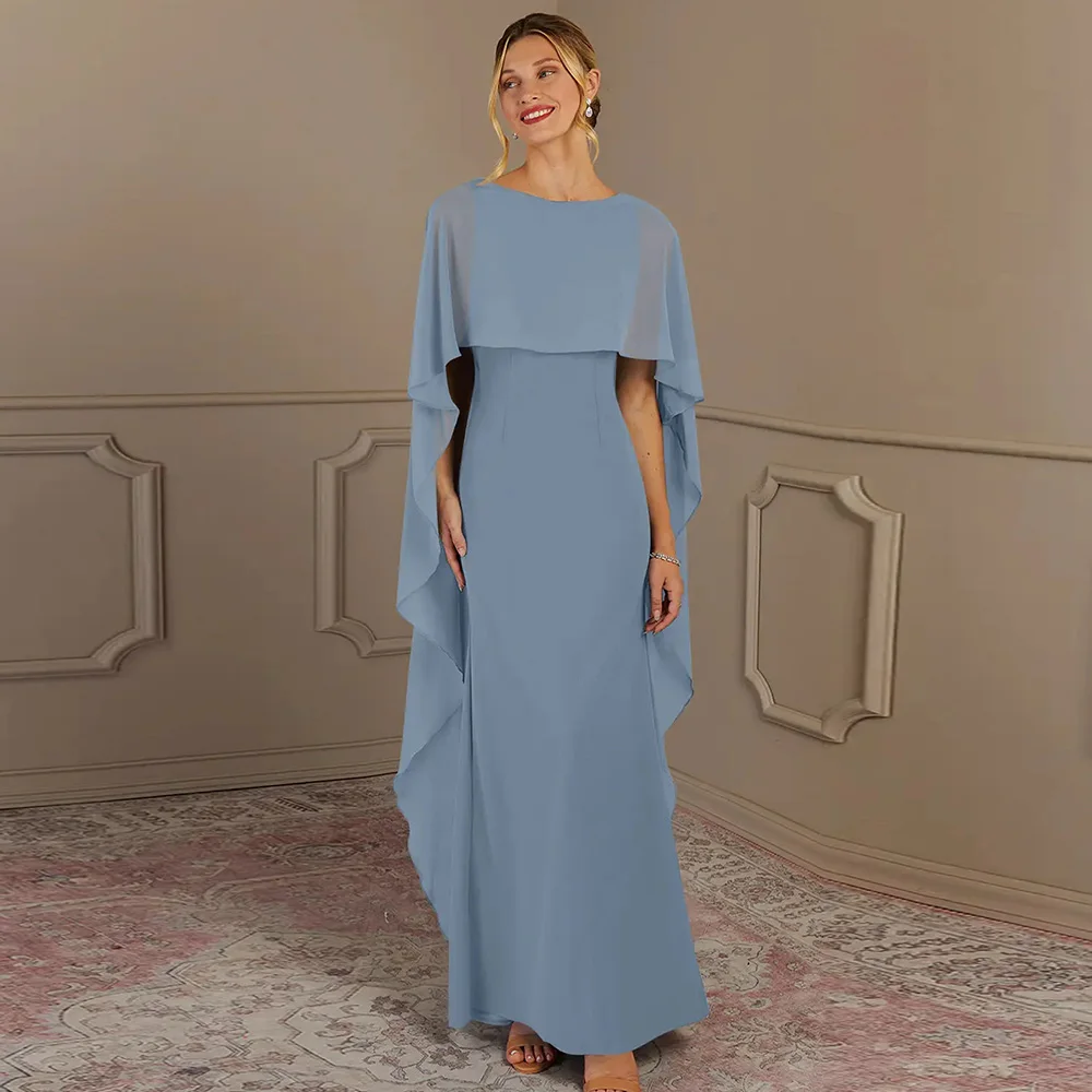 Robe Élégante en Mousseline de Soie Bleue pour la Mère de la Mariée, Tenue de Soirée Simple avec Fermeture Éclair au Dos, Longueur au Sol