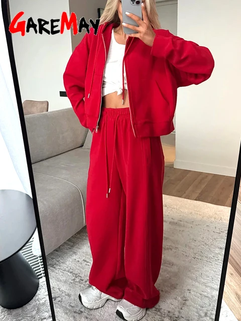 Fashion Women's Summer Tracksuit with A Zipper Pants Cotton Pink Two Piece Set Women Classic Red Tracksuit for Women with A Hood
