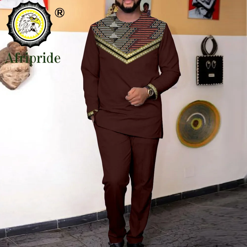 Bazin Riche African Suit for Men Embroidery Jacket and Trousers 2 Piece Set Dashiki Outfits African Clothes Kaftan A2216006