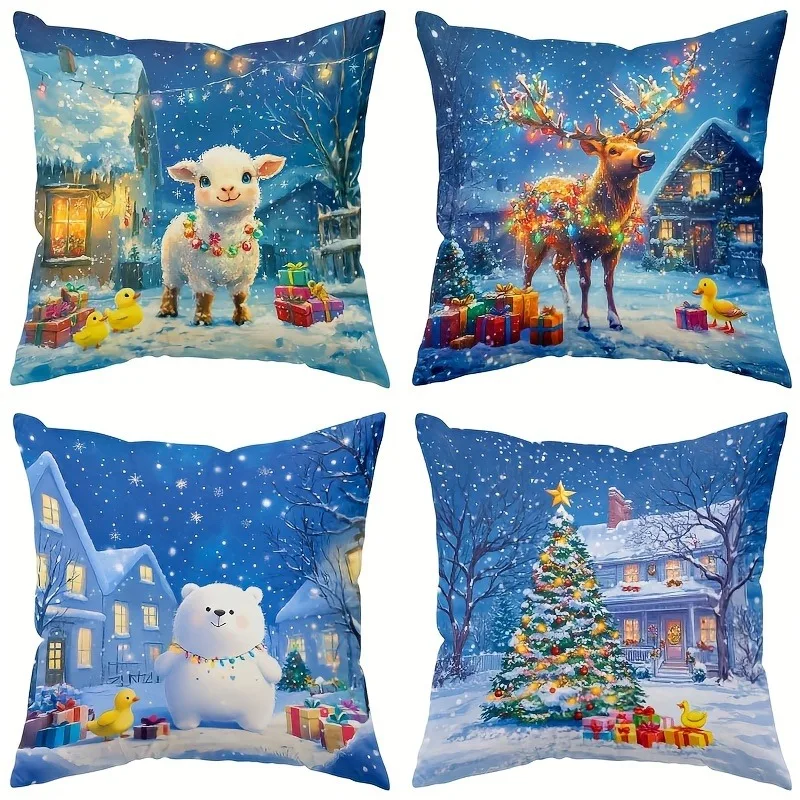 

Christmas Pillowcases: Adorable Lamb, Festive Deer, Charming Polar Bear, and Sparkling Christmas Tree Designs room decoration