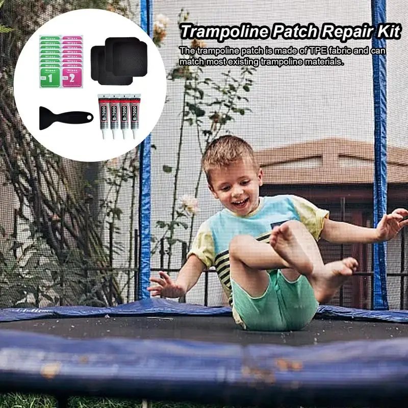 Trampoline Mat Repair Kit Glue-On Mesh Repair Patches With Scraper Holes Or Tears Repair Strong Adhesive 4 Pieces Long-Lasting