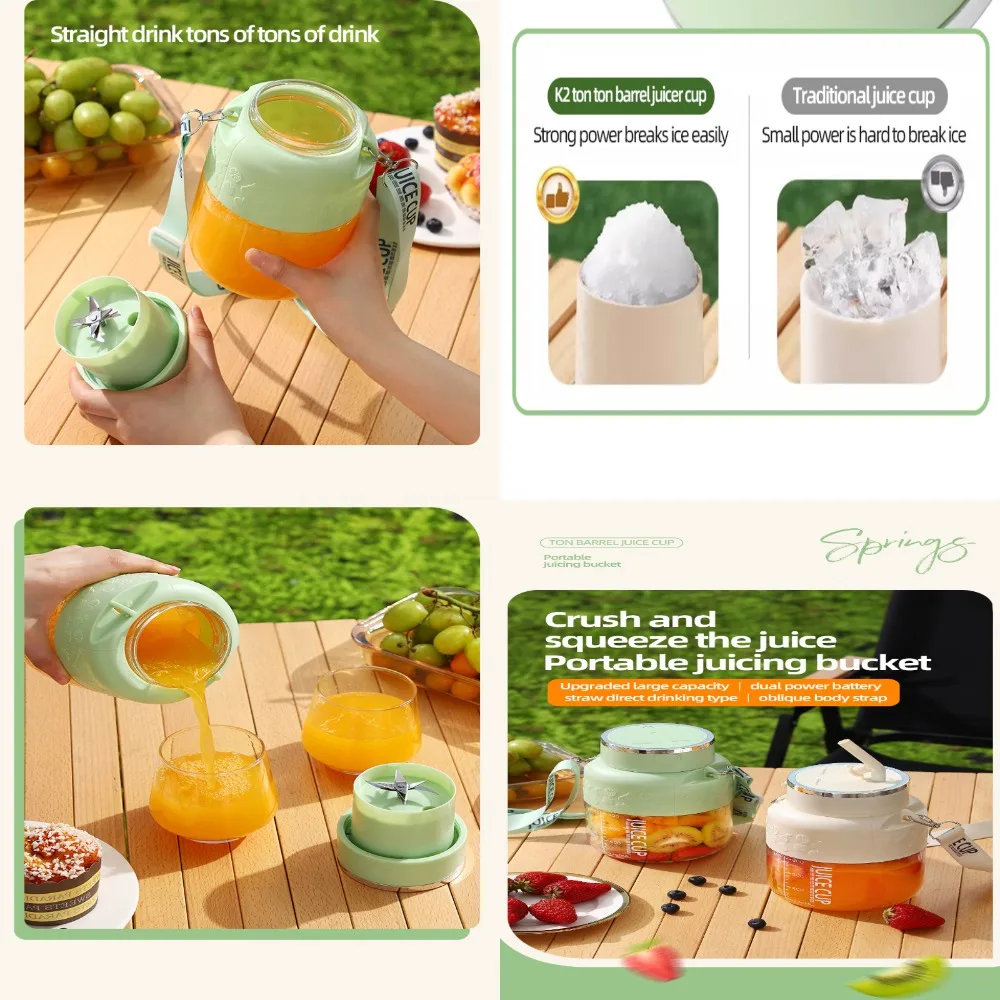 C005-Green 1 قطعة، كوب عصير كهربائي محمول قابل لإعادة الشحن عبر USB، سعة كبيرة 27.05 أونصة، عصارة فواكه متعددة الوظائف، خلاط صغير