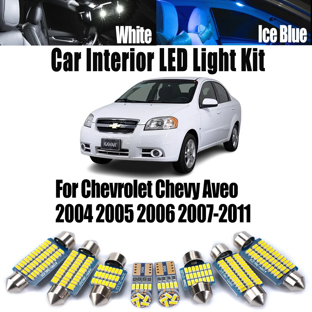 11Pcs Canbus LED Interior Map Dome Light Kit For Chevrolet Chevy Aveo 2004 2005 2006 2007-2010 2011 Car Reading Bulb Accessories