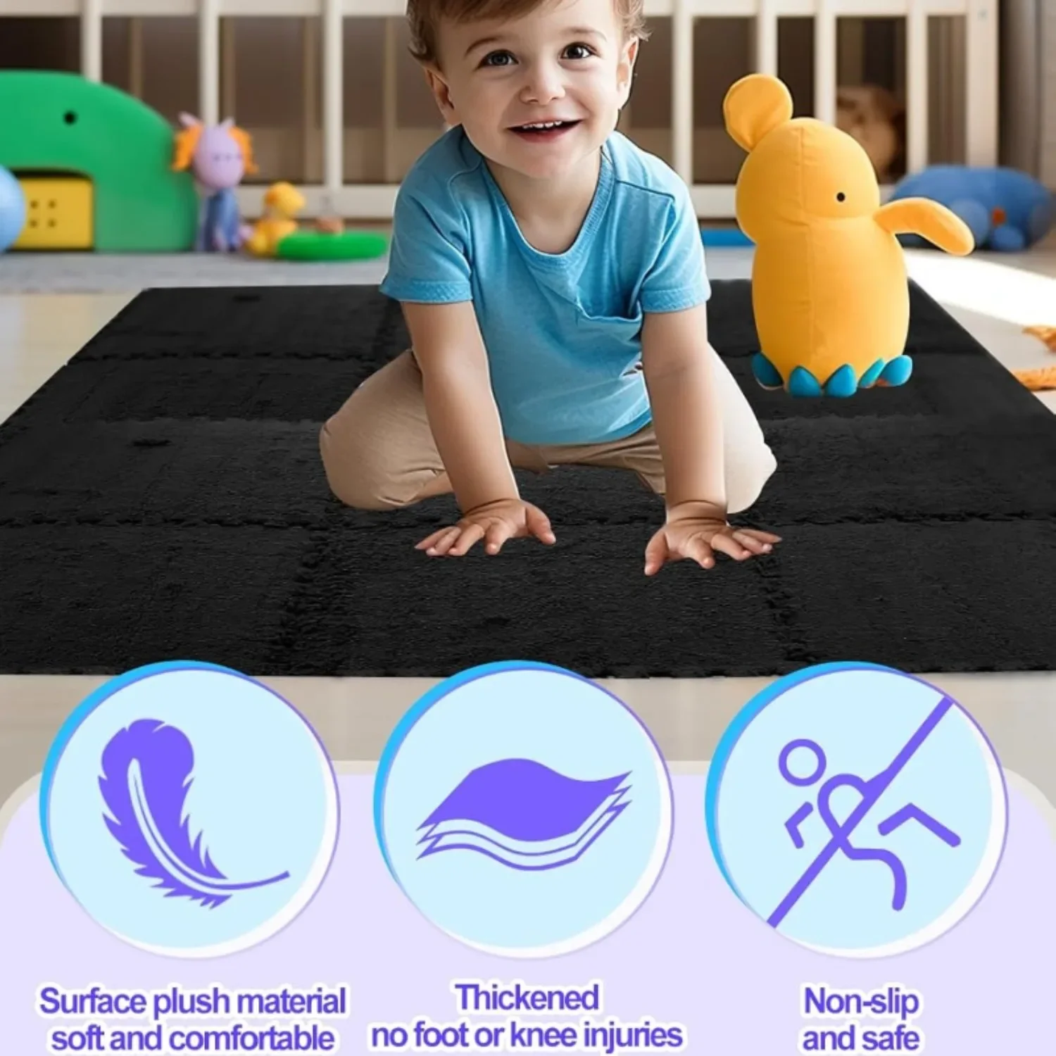 แผ่นรองคลานเด็ก ขนาด 30*30 ซม. ผ้าพลัฌนุ่ม ปลอดสาร BPA ป้องกันการล้ม ใช้เป็นแผ่นกิจกรรมกีฬา ตกแต่งบ้าน