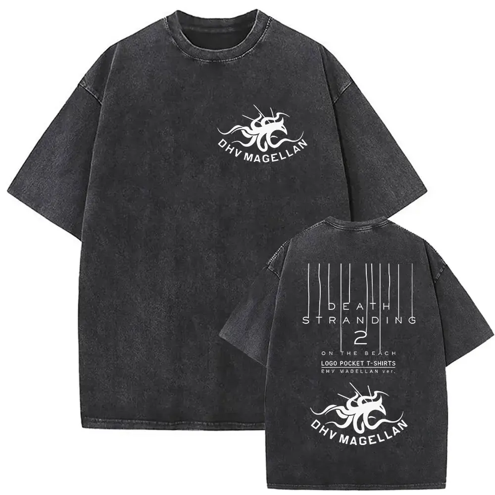 Game Death Stranding 2 DHV MAGELLAN Vintage Washed T Shirts Men's Women Casual Fashion Cotton Short Sleeve T-shirt Man Clothing
