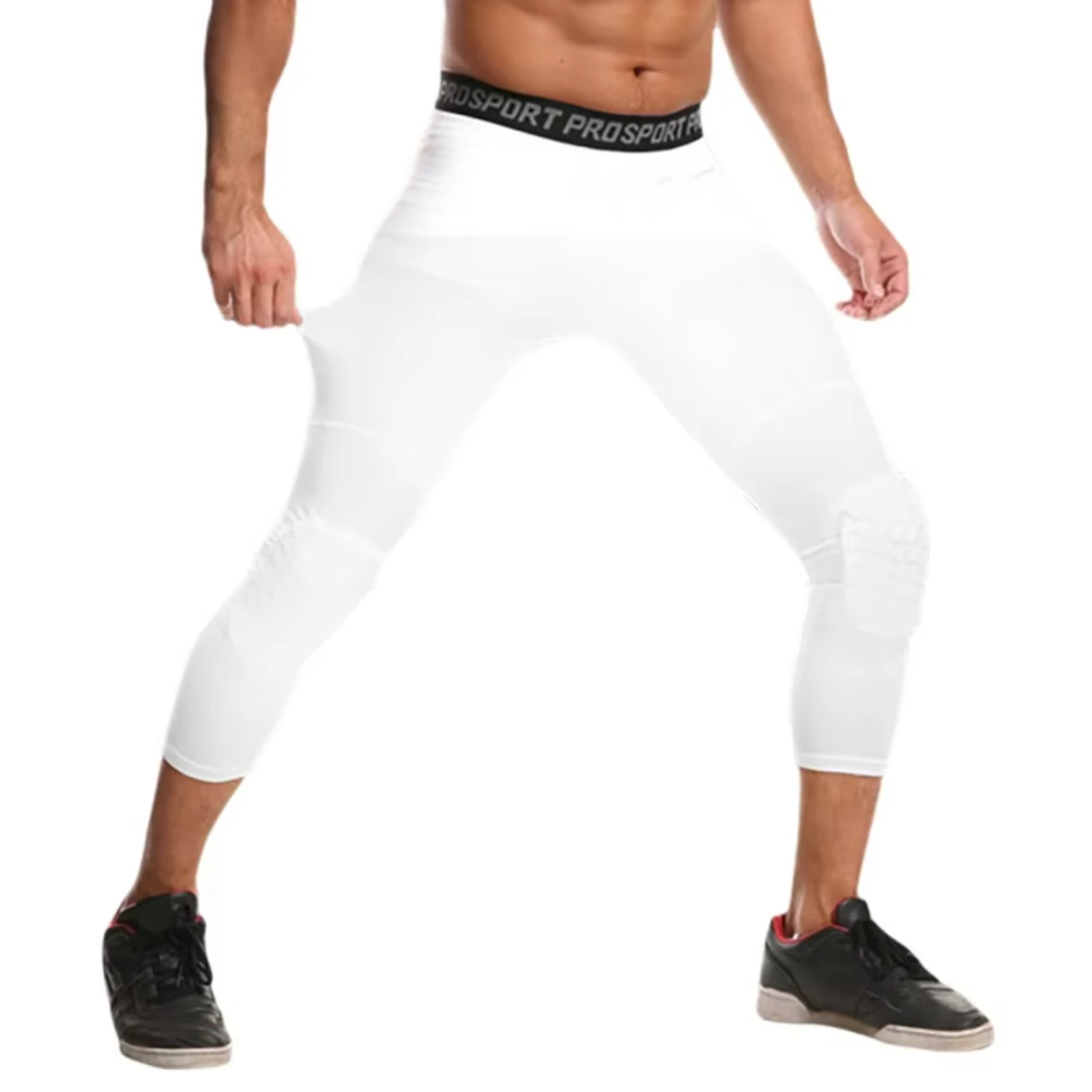 

Men Knee Pads Honeycomb Running Anti-collision Tight Safety Pants Basketball Training 3/4 Leggings Sports Compression Pants