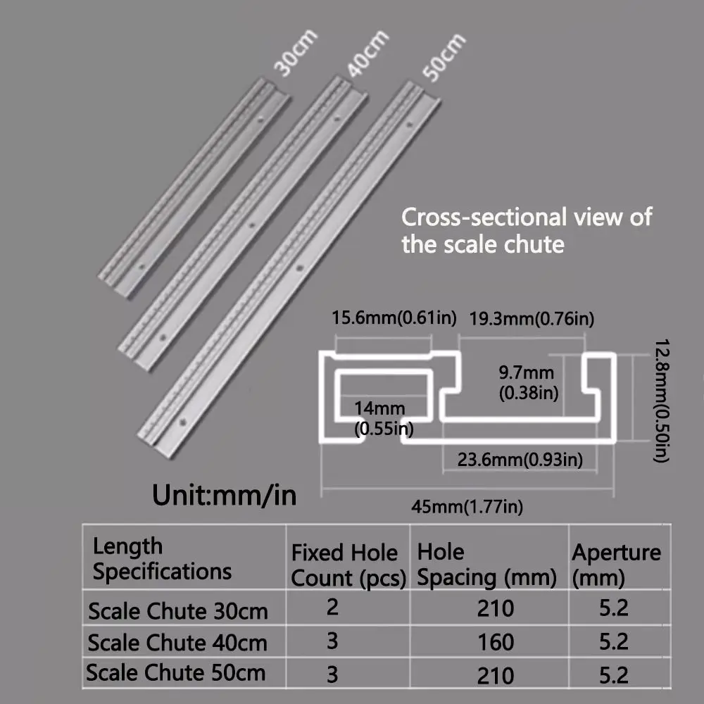 T-Tracks Slot Woodworking Slide Ruler with Scale Width 45mm Saw Table Tools Heavy-Duty Fixed Clamp Woodworking Miter Track