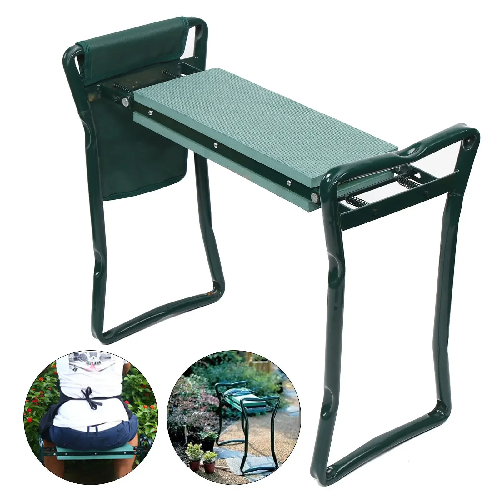 Anti slip adjustable wrought iron gardening kneeling mat bag, square ergonomic kneeling stool tool bag, stable and safe, suitabl