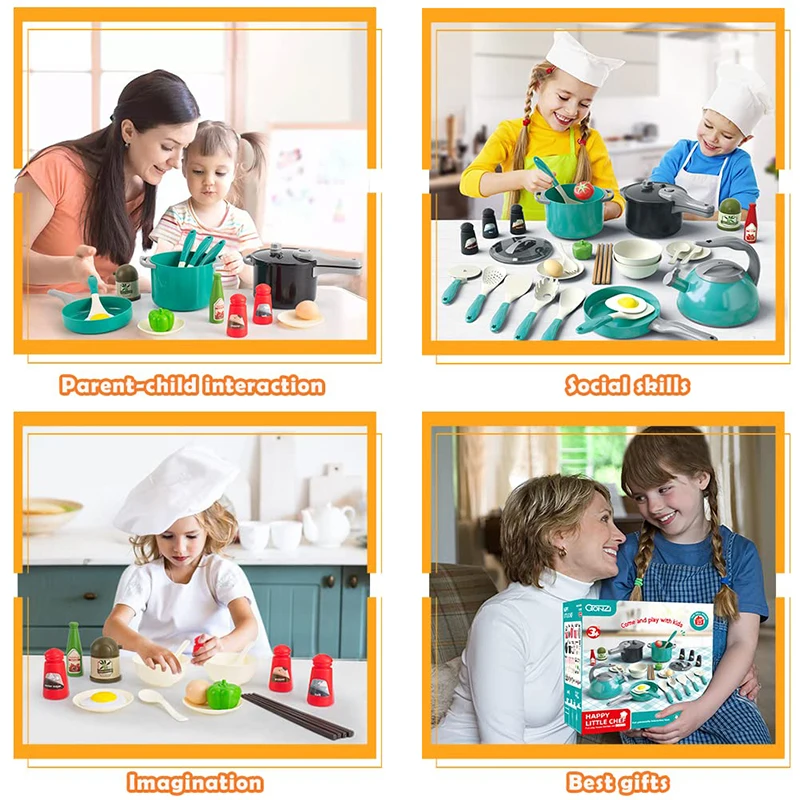 Kinder Küche Spielzeug Zubehör Kleinkind Pretend Kochen Spielset mit Spielen Töpfe Pfannen Utensilien Kochgeschirr Spielzeug Spielen Lebensmittel für Kinder