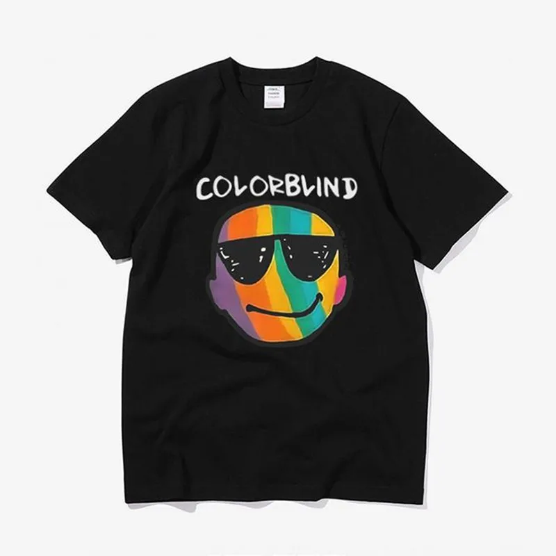 Colorblind Street Short-sleeved T-shirt Men Women All-match Bottoming shirt Trend Justin Bieber Same Smiley Sporty Cotton Top