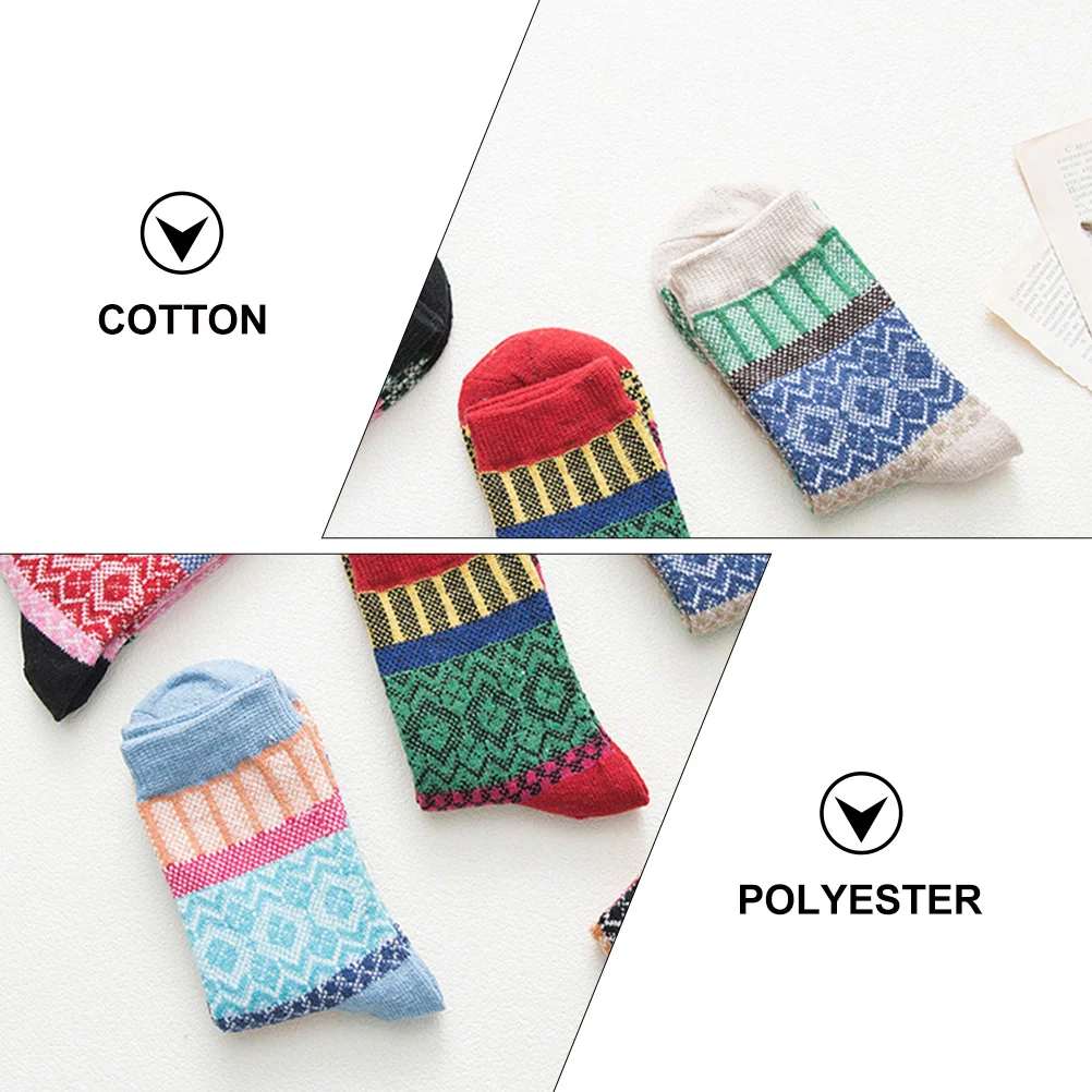 

5 шт. женские носки длиной до середины икры, теплые зимние шерстяные носки в национальном стиле, винтажные мягкие прочные рождественские подарки для холодной погоды