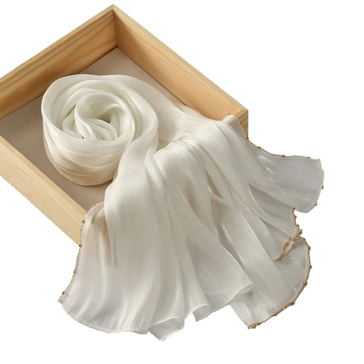 동남아시아 단색 시폰 아일랜드 실크 체인 롱 타월 여름 시원하고 통기성 좋은 자외선 차단 에스닉 헤드스카프