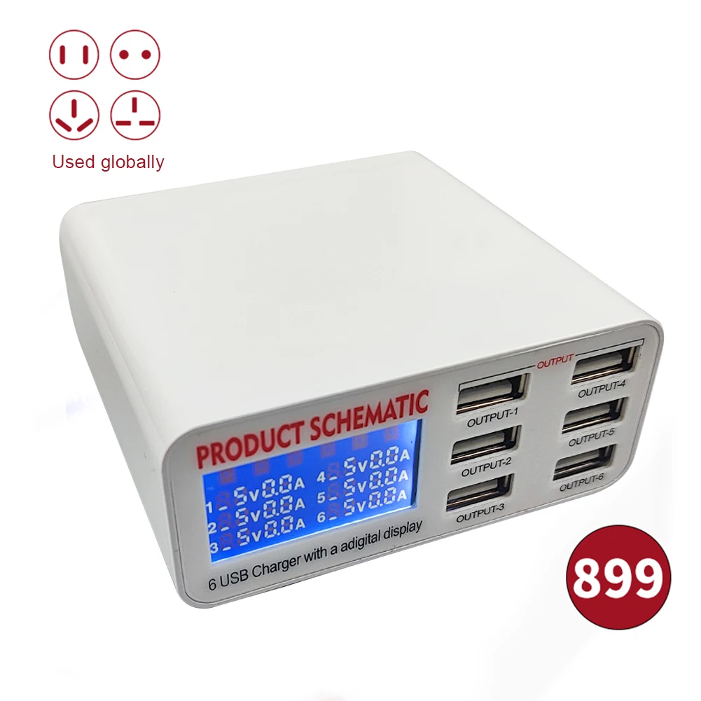 8A QC 3,0 USB Ladegerät mit LCD Display 6 Ports Desktop Handy Ladegerät Smart Schnelle Lade für Smartphones tablet PC – Detail 2