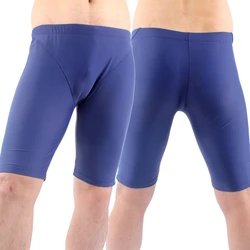 2025 Summer Lycra Swimming Jammer Pant Drawstring Men Long Swim Trunks Male Beach Short Knee Length Swimsuit Man Plus Size