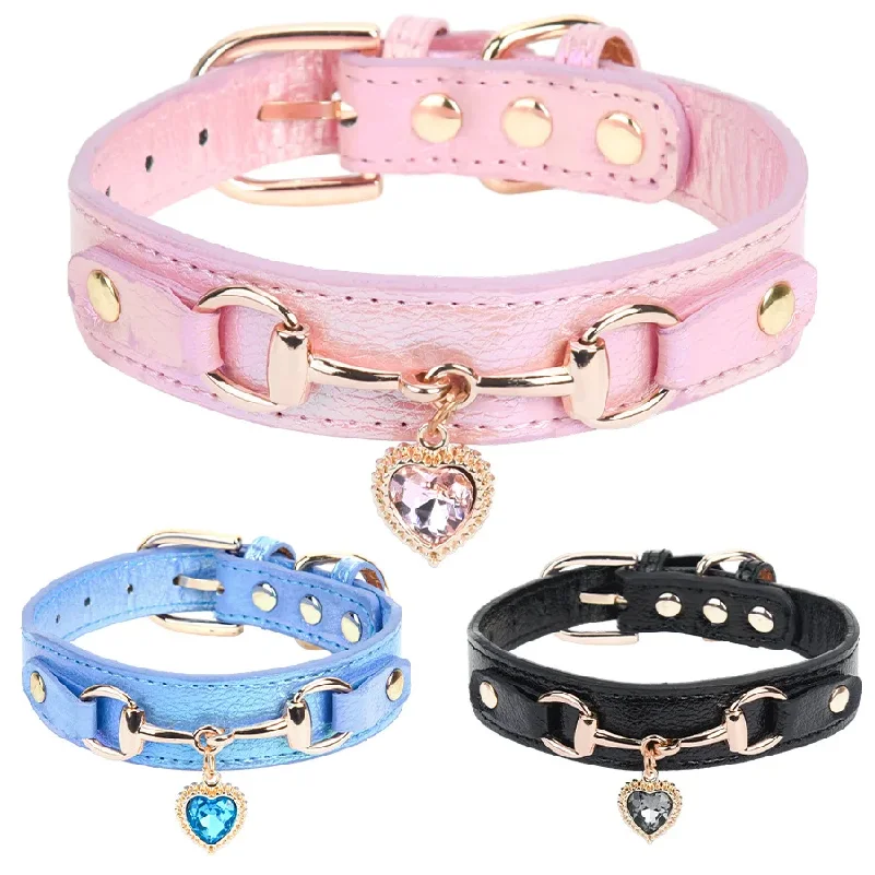 

Shiny Rhinestone Pet Collar Love Jewelry Dog Collar Comfortable Leather Dog Adjustable Collar