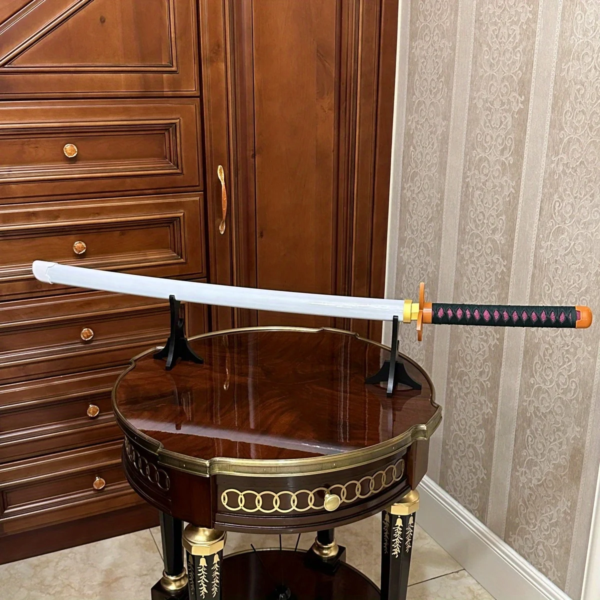 39.3inch Demon Slayer Kochou Kanae Wooden Katana Sword Original Samurai Sabre Ninja Knife Real Size Cosplay Accessories Prop Toy