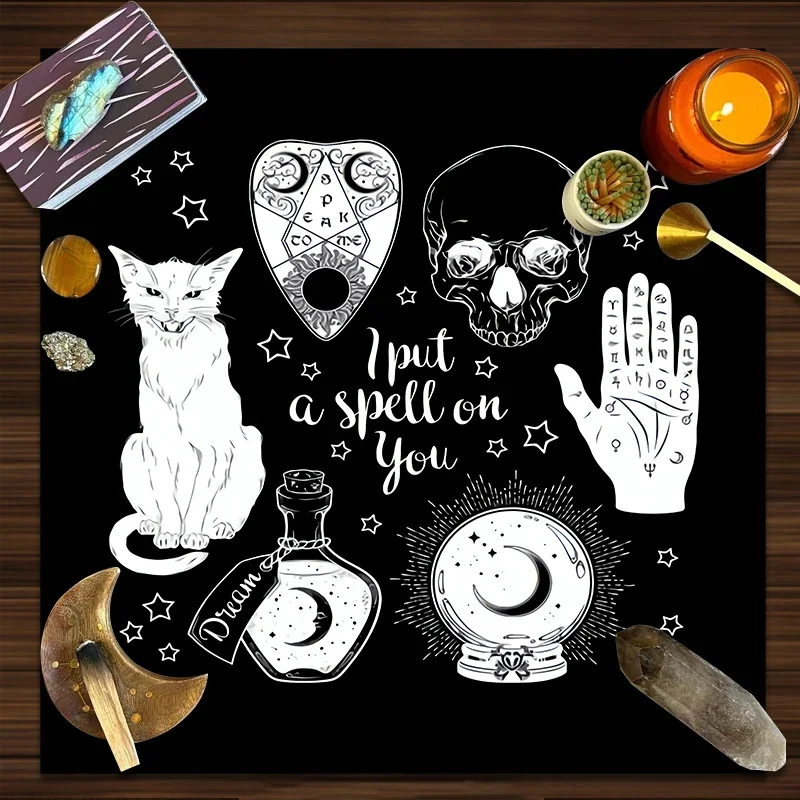 Tarot Deck Tablecloth Moon Star Black magic cat Altar Cloth Pagan Board Game Divination Mat Oracle Card Pad Witchcraft Supplies