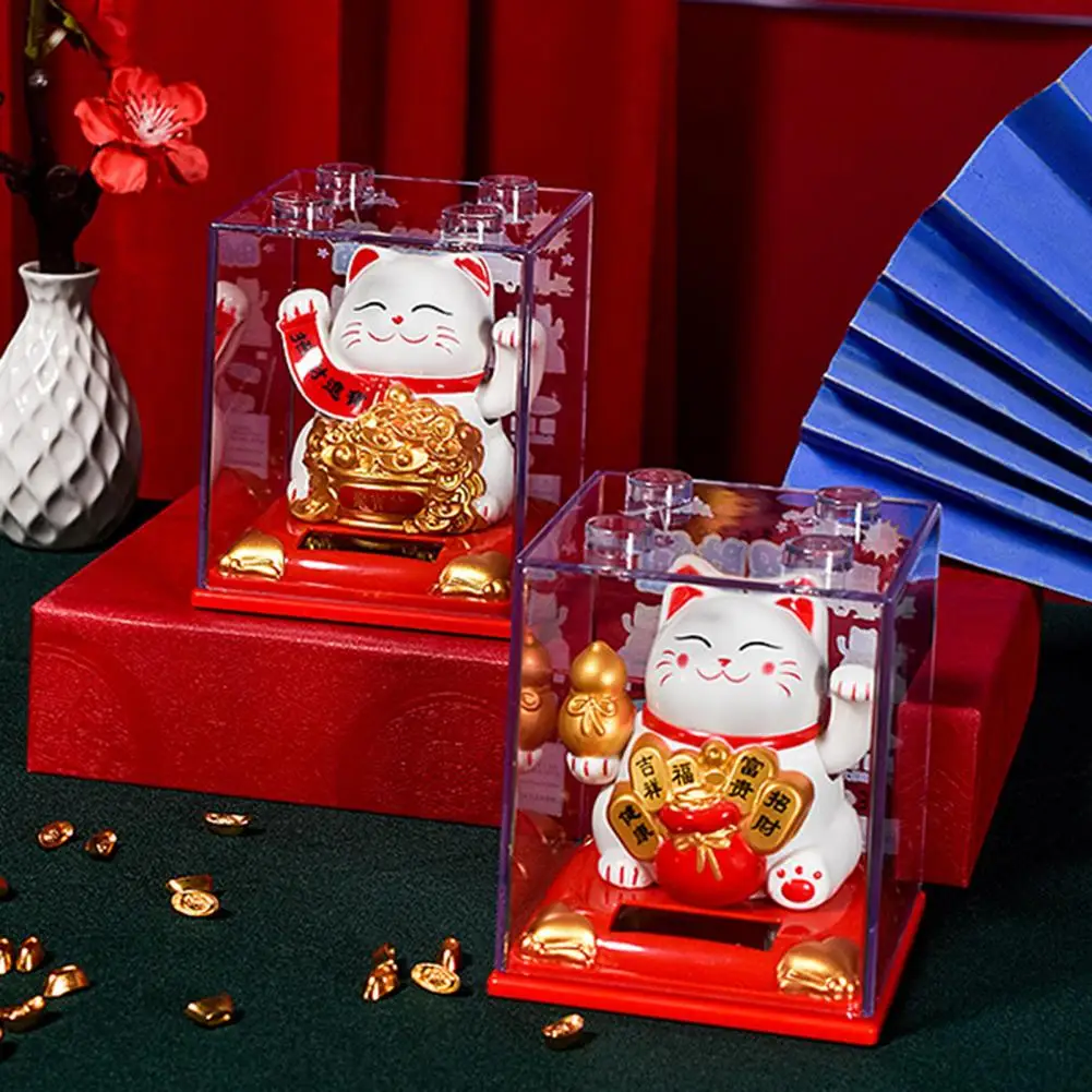 Unique Lucky Cat Figurine  Animal Shape Anti-aging Lucky Cat Statue  Lucky Cat Waving Fortune Figurine