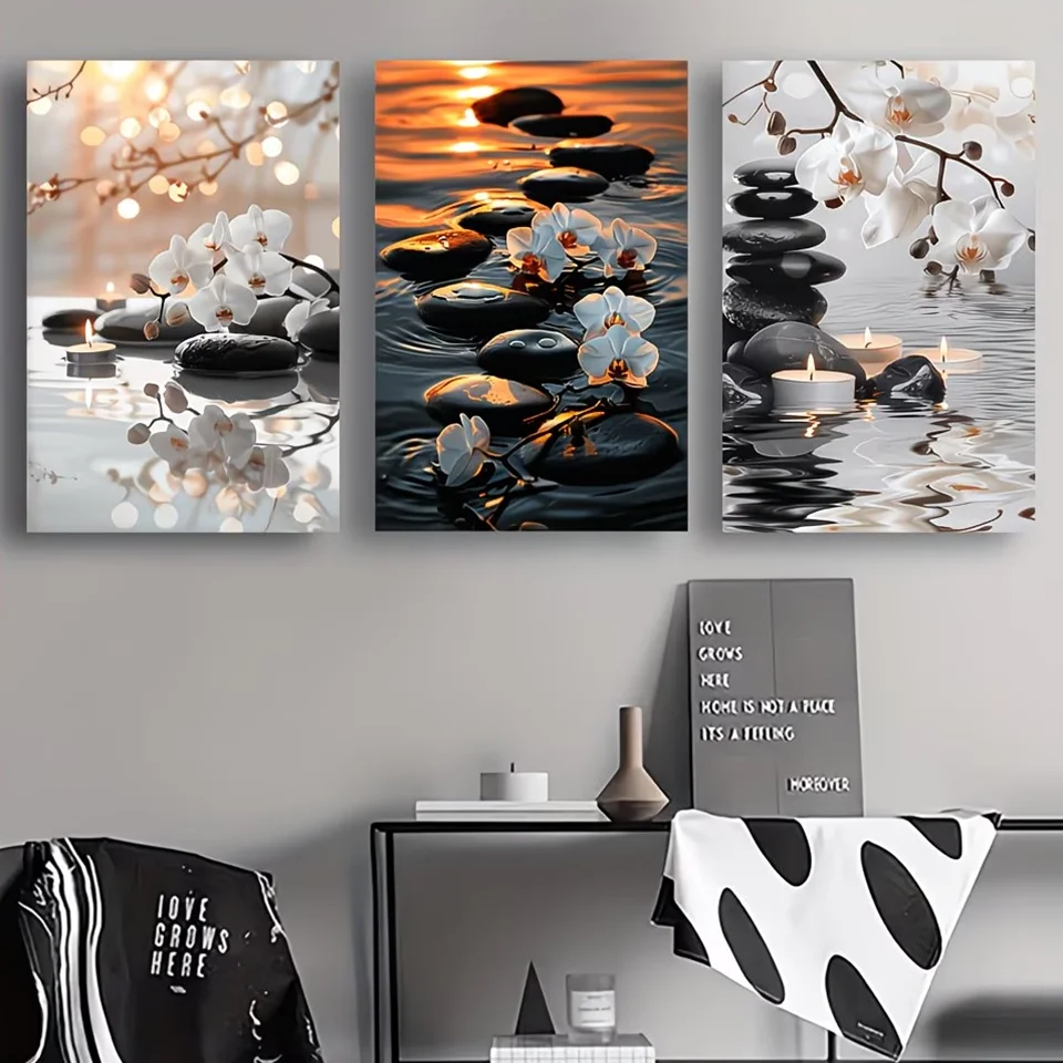3Pcs DIY Diamond Painting White Magnolia Stone Candles Full Square Round Drill Home Decoration Mosaic Set Frameless Craft