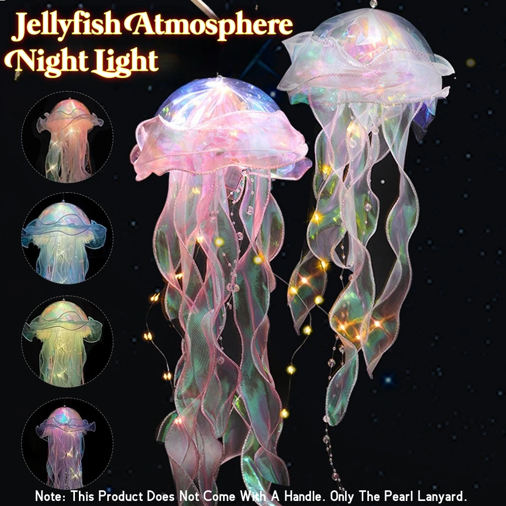 1/5PCS Jellyfish Bedroom Night Light Lamp Hanging Atmosphere Decoration Lamp with Ribbon Bead for Girl Bedroom Home Decoration