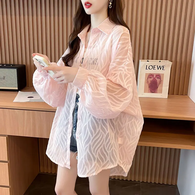 

Outdoor Ice Silk Snowflake Sun Protection Clothing Women's Summer Thin Loose plus Size Sunscreen Shirt Outerwear Trendy