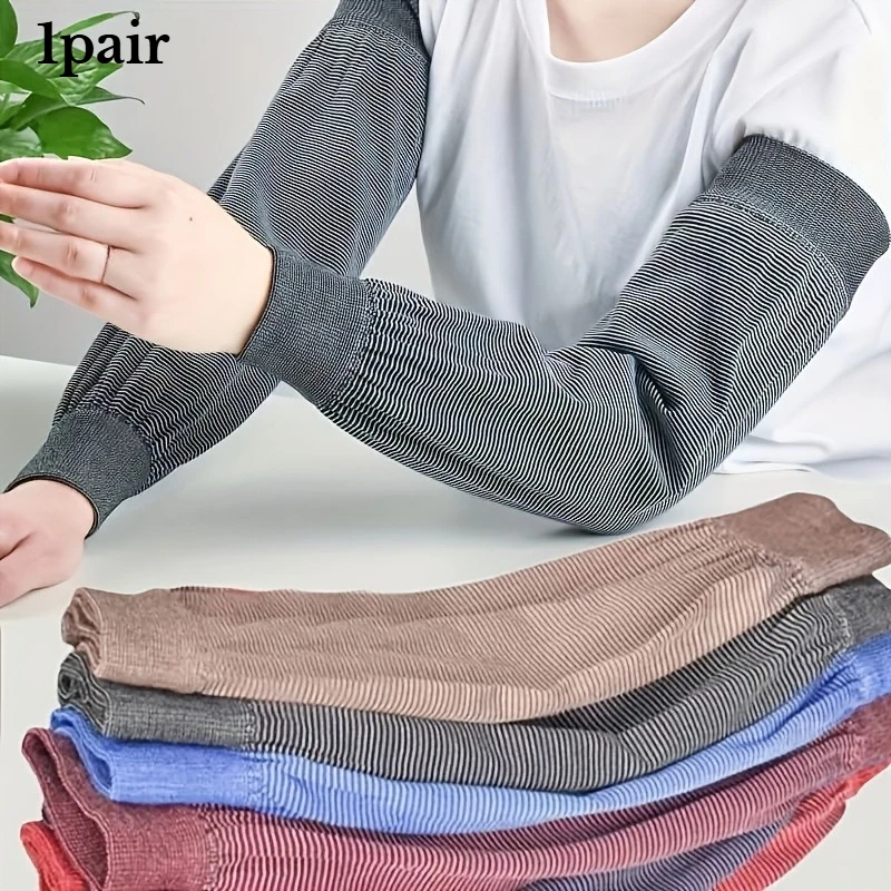 

1pair Stretch Sleeves,Breathable,Comfortable,Perfect for Work,Black And White Striped Design,Housework Essential,Elastic Fabric