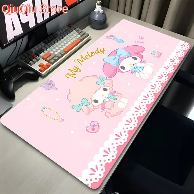 

Розовый коврик для мыши с цветком сакуры для ноутбука, белый клубничный игровой коврик для клавиатуры, коврик для ПК, аниме для девочек Sanrio My Melody, коврик для мыши Kawaii, настольный коврик
