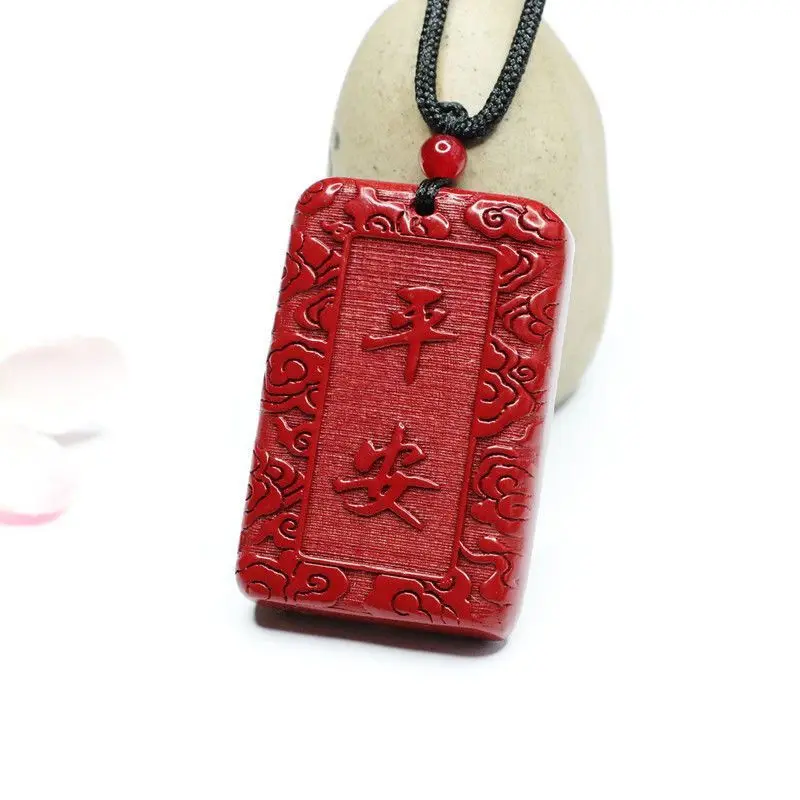 Cinnabar Pendant Safety-Blessing Card Necklace Sweater Chain Men's and Women's High-Content Purple Sand Lucky Pendant Carving