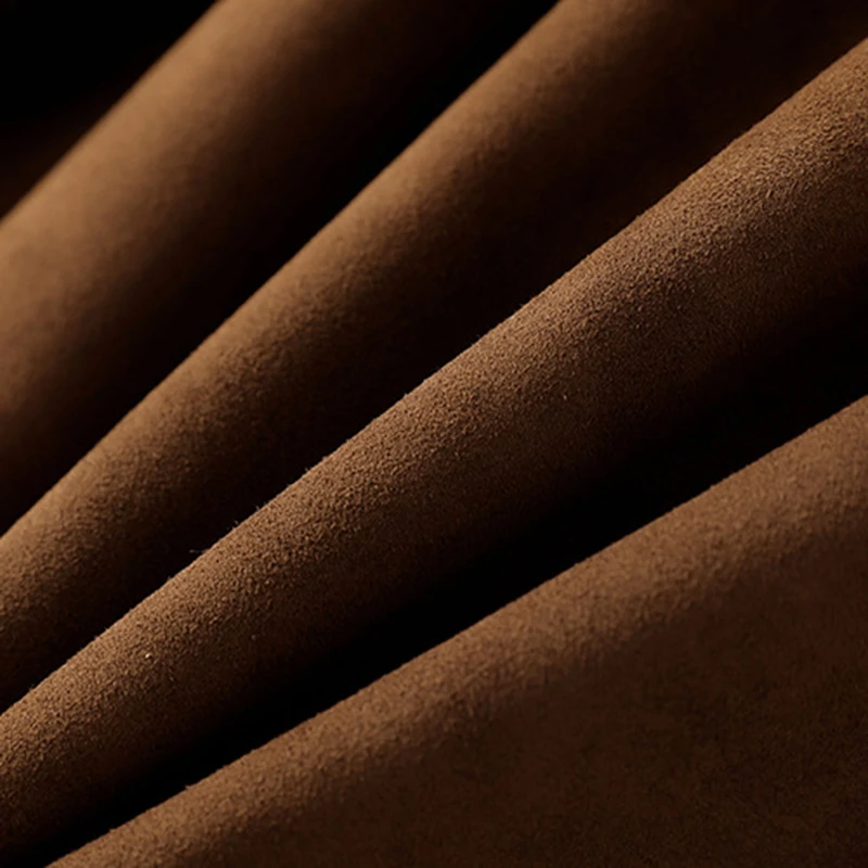 Real Suede Jacket for Women Autumn Winter Coffee Lapel Double-Breasted Belt Slim Medium to Long Genuine Leather Trench Coat