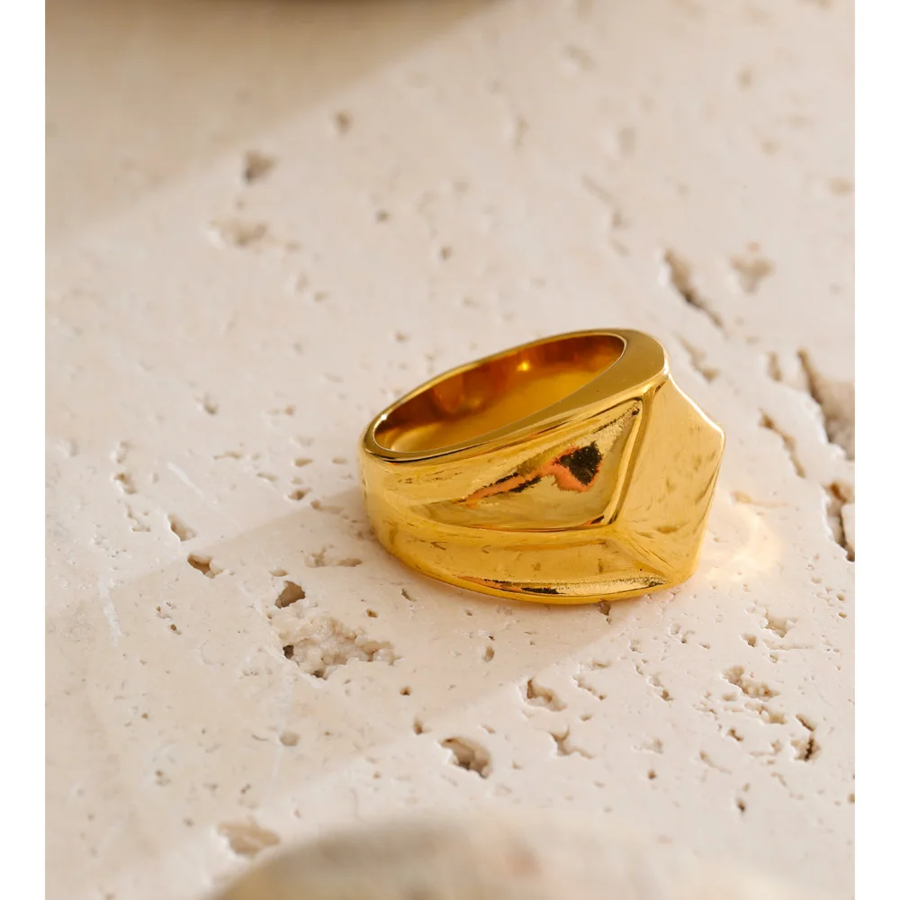 Yhpup Size 678 Stainless Steel Metal Texture Casting Ring 18K Gold Color PVD Plated Arrivals Stylish Unique Finger Jewelry