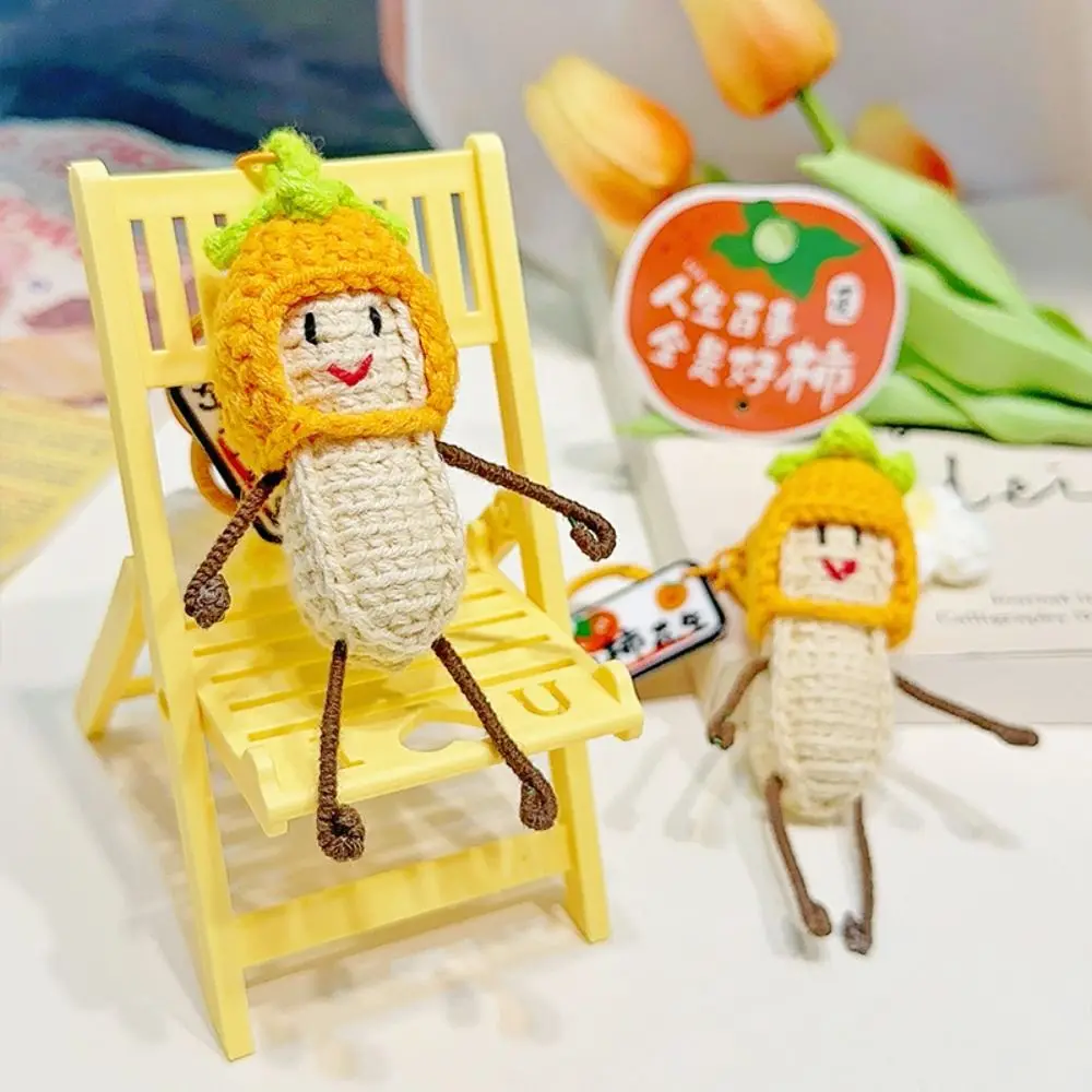 Creative Persimmon Head Cover Knitted Peanut Keychain Cartoon Good Meaning Crochet Keychain Cute Plush Bag Pendant Gift