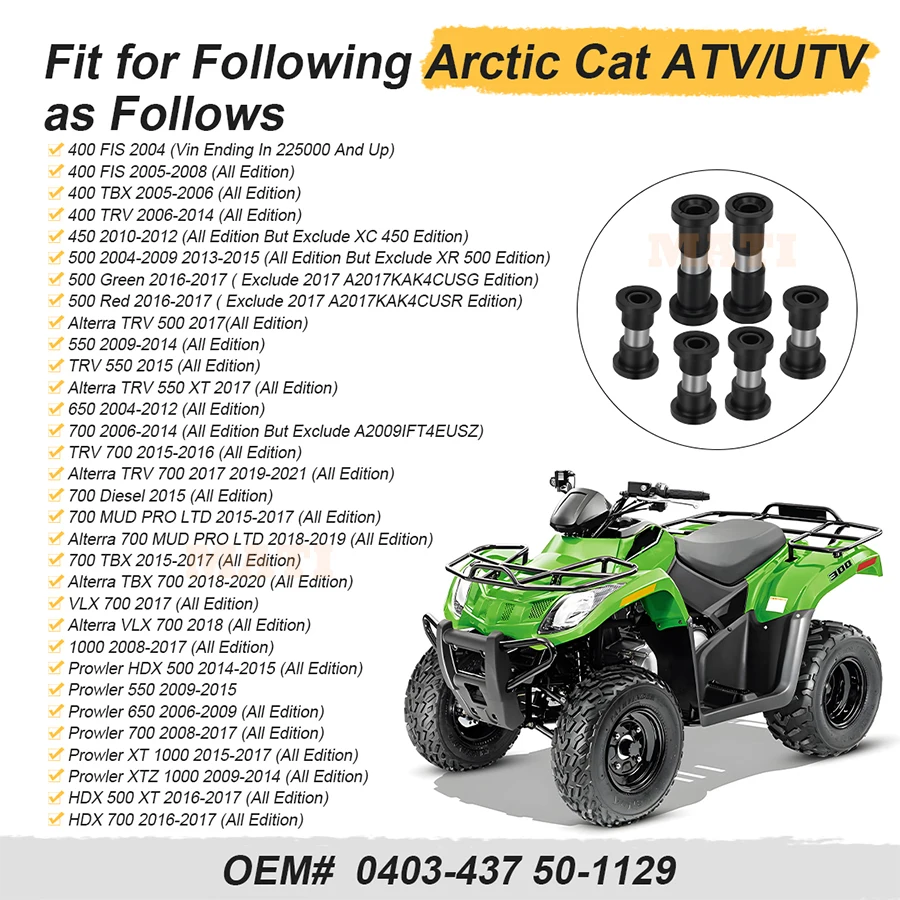 MATI Rear Left or Right Suspension A-Arm Collar Bushing kit for Arctic Cat Prowle 550 650 700 XT 1000 2006-2017 50-1129 0403-437