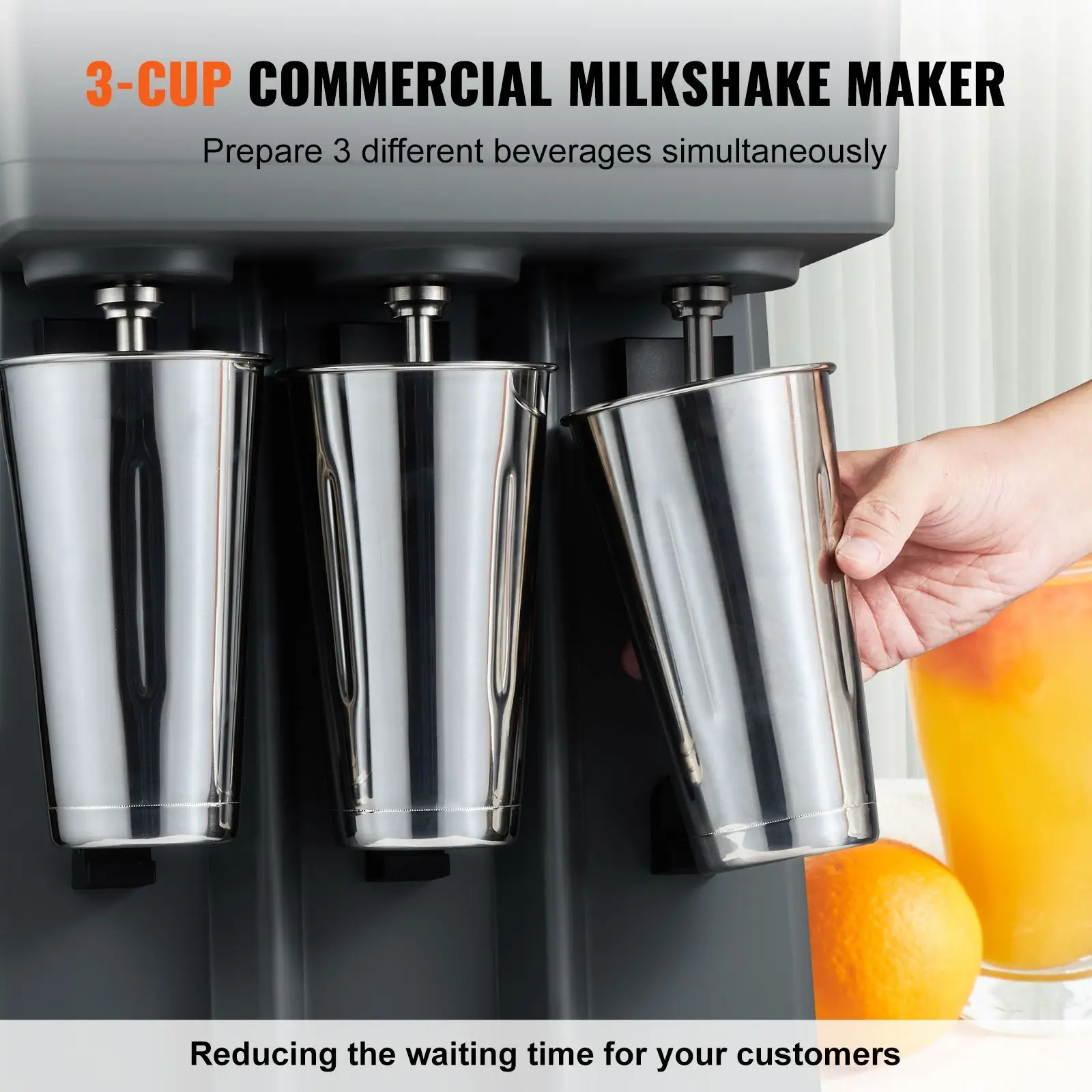 Milkshake Maker, 375W x 3 Electric Milkshake Machine, Triple Heads Drink Mixer Blender Machine, 3-Speed Milkshake Mixer with 3 x