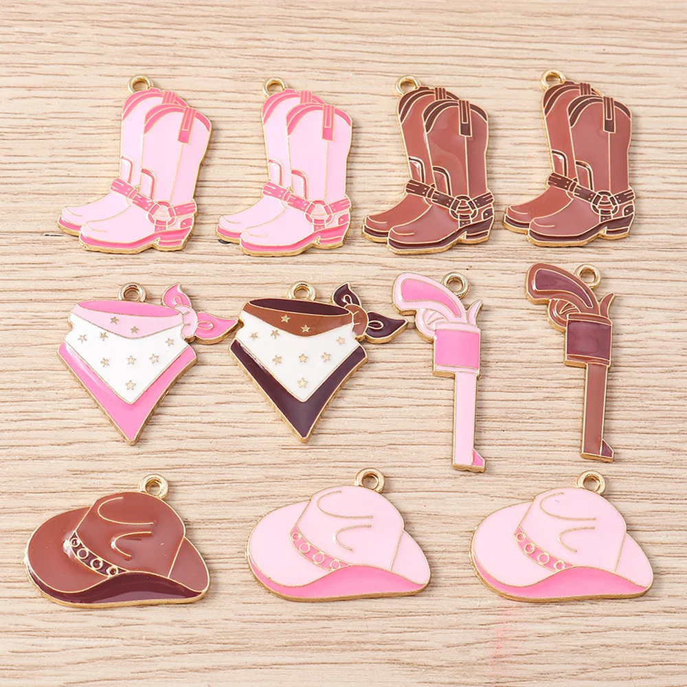 

Tusember 10pcs New Western Cowboys Charms Cowboy Cowgirls Boots Hat Gun Pendants For DIY Bracelet Necklace Jewelry Making Craft