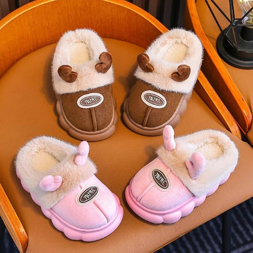 Waterproof Upper Kids Winter Slippers Thick Fleece Lightweight Sole Toddler Cotton Shoes Thermal Warmth Cozy Fit