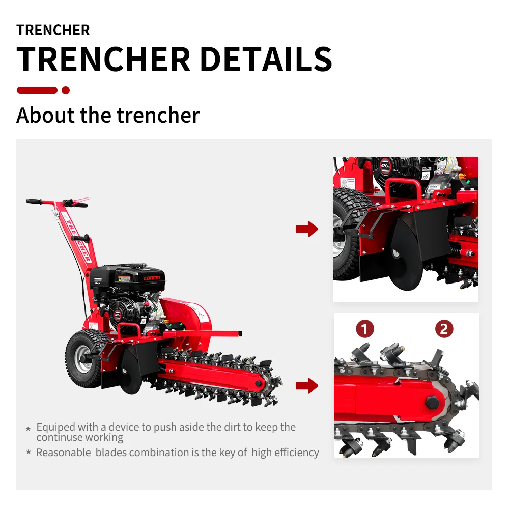2025 TUV CE Approved 15HP Trenching Machine Mini Chain Trencher Super Durable Mini Skid Steer Trencher Machine