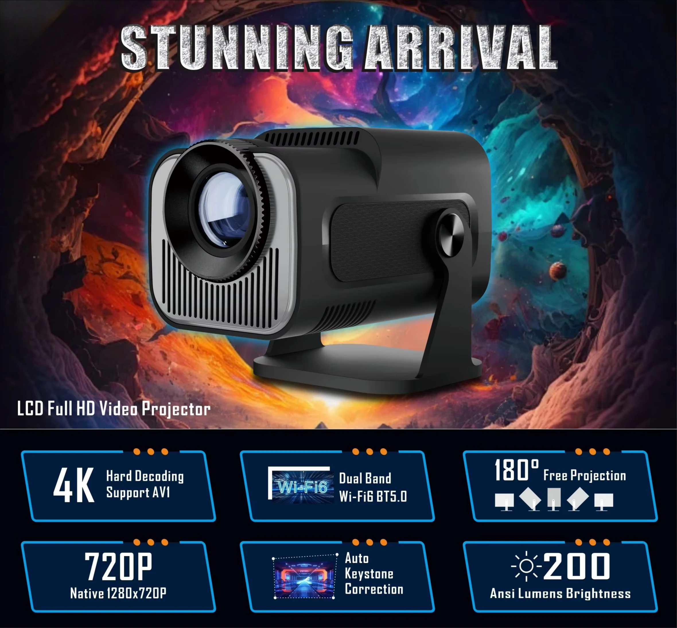 

Mini Smart Projector Portable 150-inch LCD Home Video 200ANSI Outdoor Projector