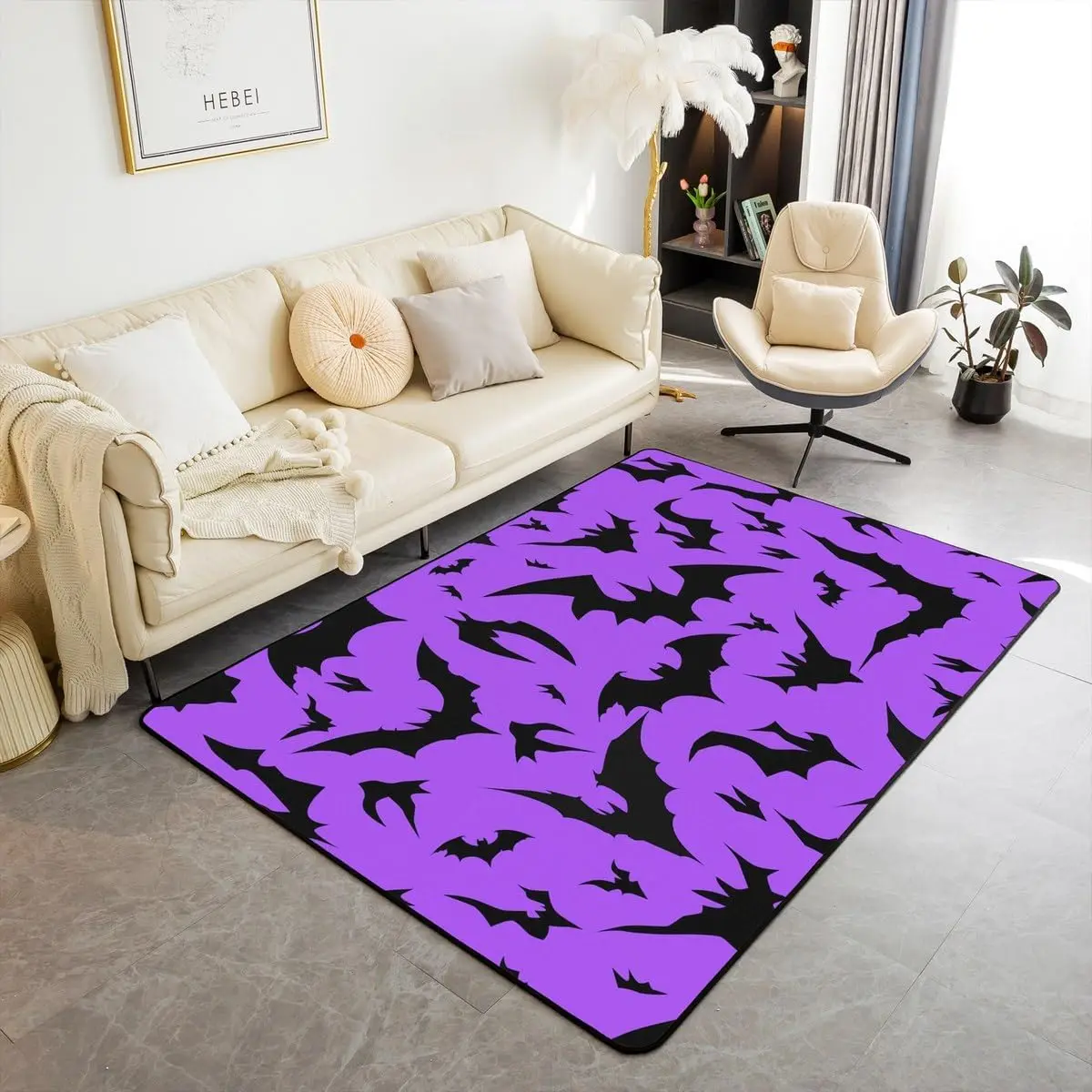 Halloween Bats Carpet,Galaxy Stars Moon Area Rug Gothic Moth Butterfly Rug Halloween Decoration,Kawaii Non Slip Washable